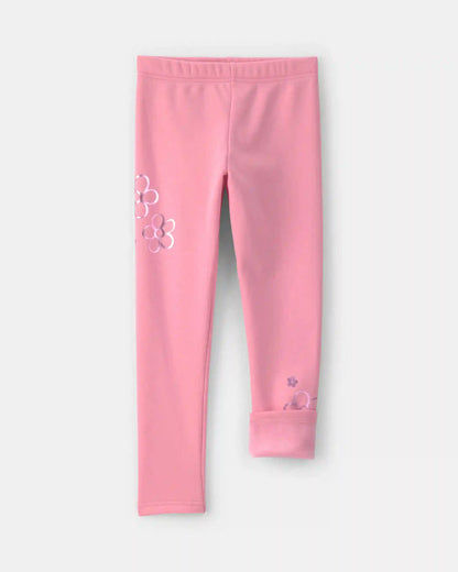 Girls Floral Fleece Pull-On Stretch Leggings - Pink