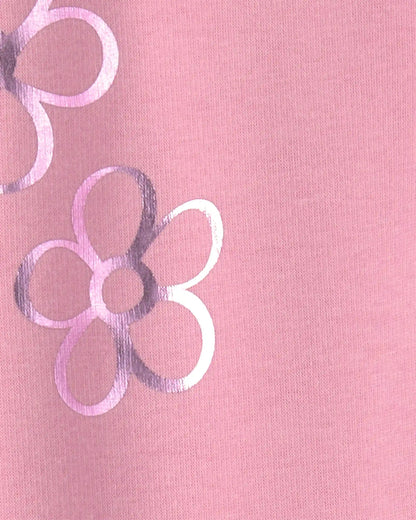 Girls Floral Fleece Pull-On Stretch Leggings - Pink