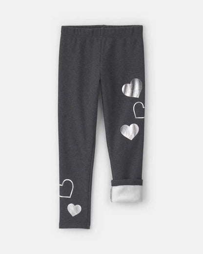 Girls Heart Fleece Pull-On Stretch Leggings - Grey