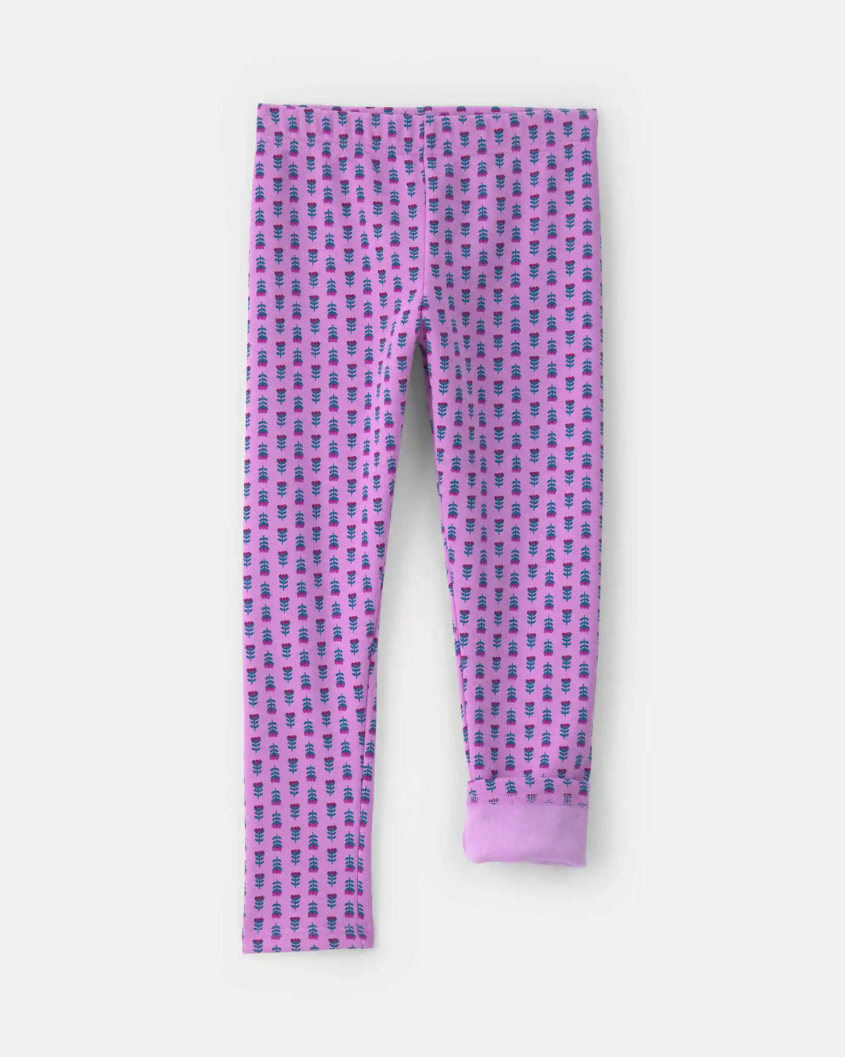 Girls Floral Fleece Pull-On Stretch Leggings - Purple