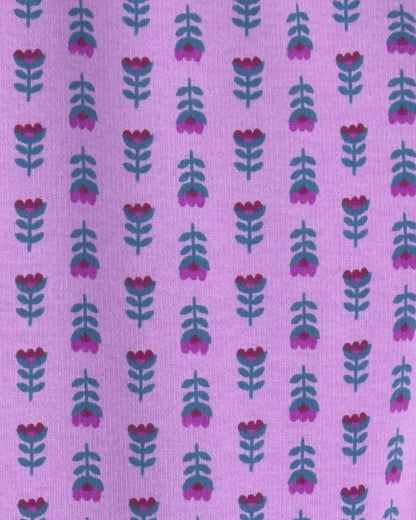 Girls Floral Fleece Pull-On Stretch Leggings - Purple
