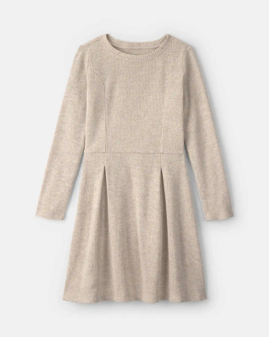 Girls Long-Sleeve Rib Dress - Cream