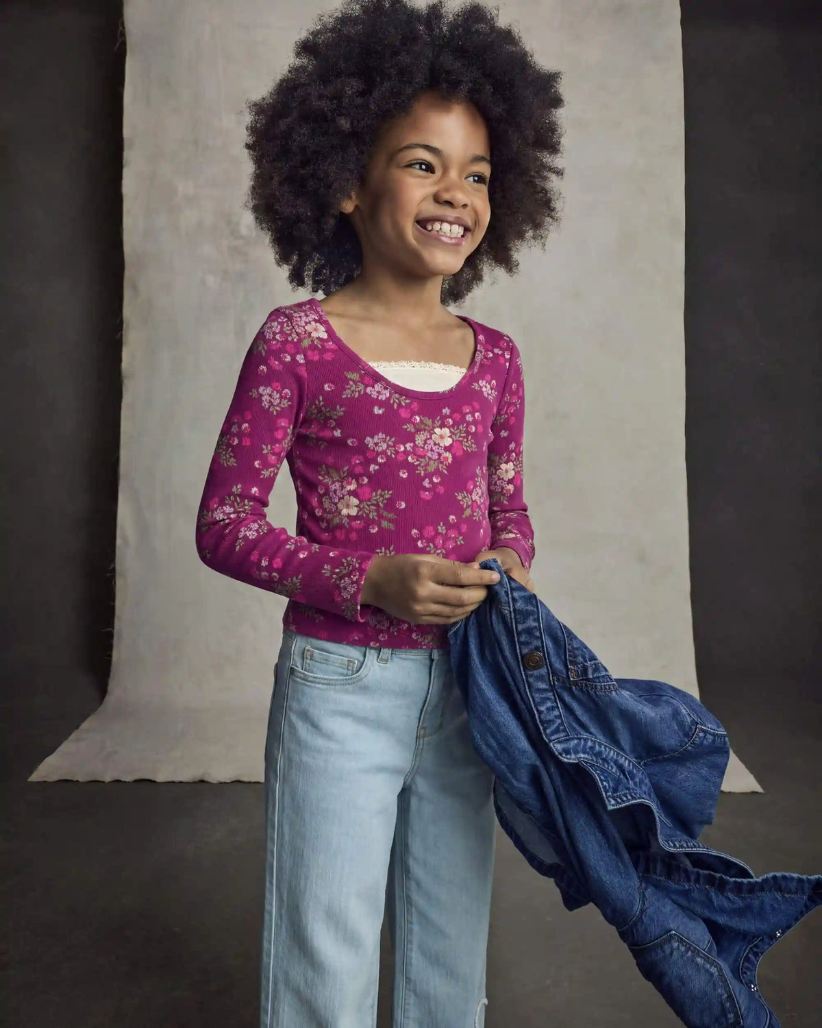 Girls Floral Long-Sleeve Top - Purple