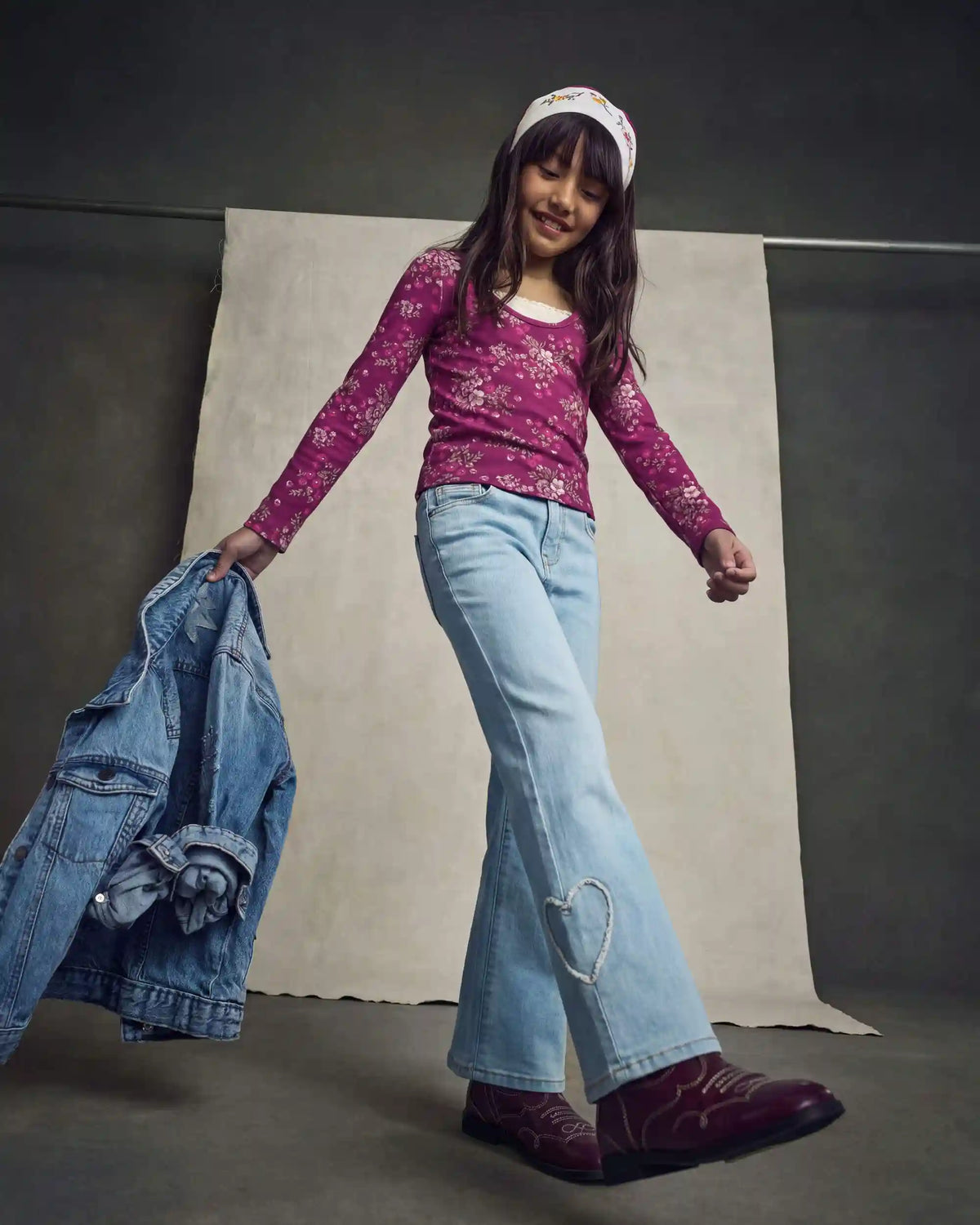 Girls Heart Denim Wide-Leg Jeans - Light Wash