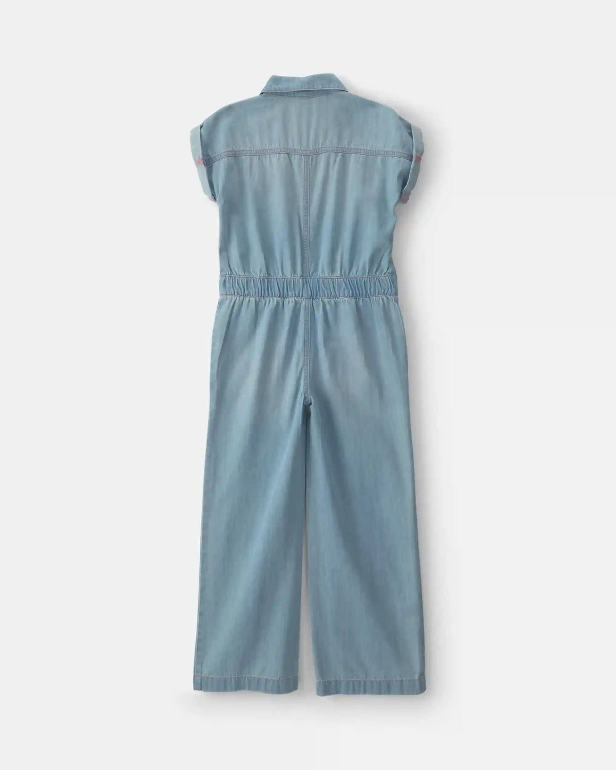 Girls Denim Short-Sleeve Jumpsuit - Light Wash