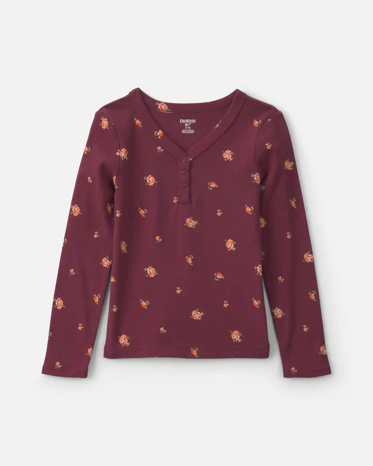 Girls Floral Long-Sleeve Top - Burgundy
