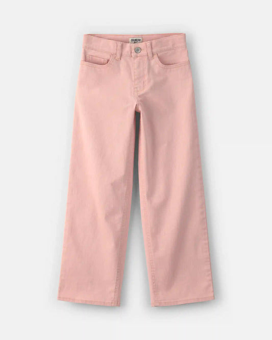 Girls Twill Straight-Leg Pants - Pink