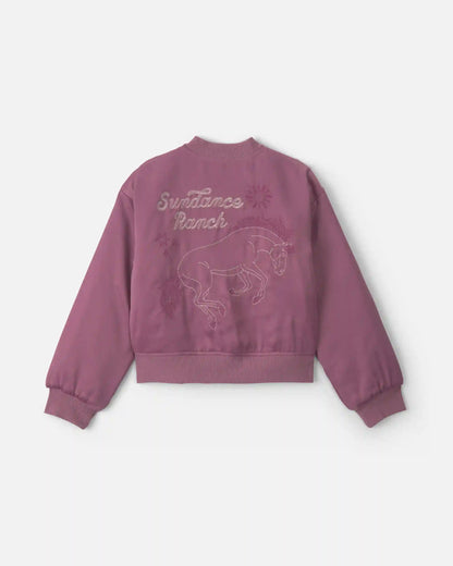 Girls 'Sundance Ranch' Horse Poplin Bomber Jacket - Purple