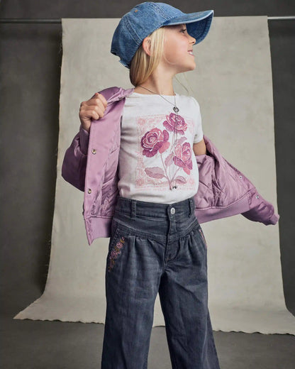 Girls 'Sundance Ranch' Horse Poplin Bomber Jacket - Purple