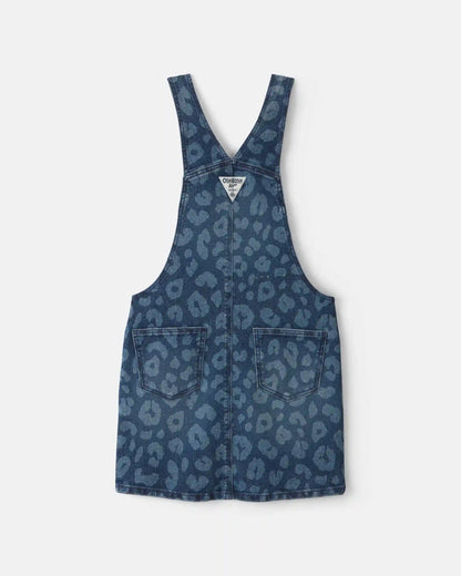 Girls Leopard Denim Skirtall - Dark Wash