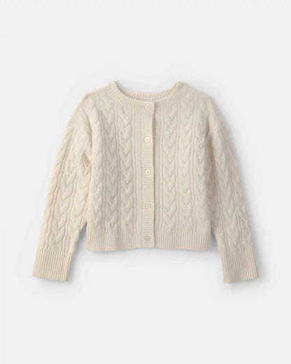 Girls Cable Knit Cardigan Sweater - Cream
