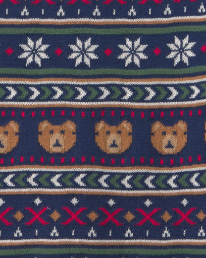 Kids Bear Fair Isle Sweater - Navy Blue