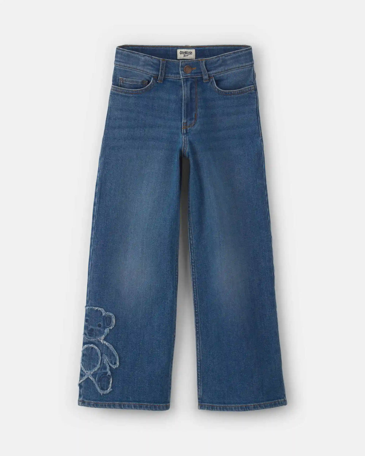 Girls Bear Denim Wide-Leg Jeans - Medium Wash