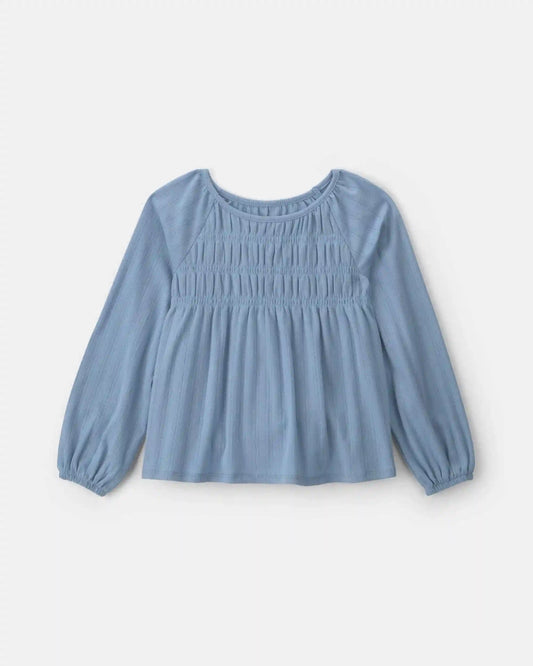 Girls Long-Sleeve Peplum Top - Blue