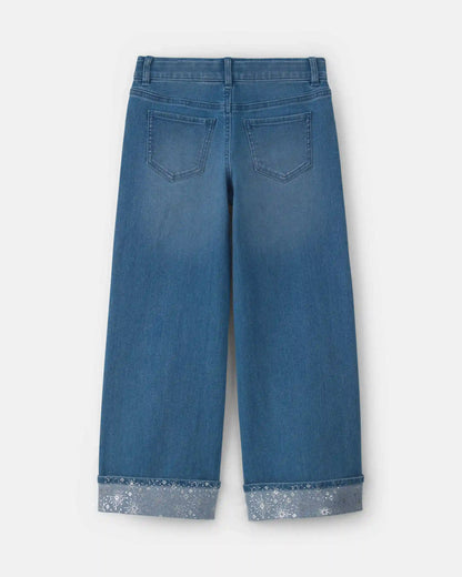 Girls Shine Denim Wide-Leg Jeans - Light Wash