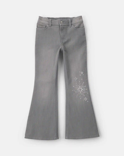 Girls Shine Denim Flare Jeans - Light Wash