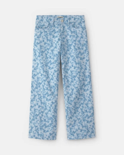 Girls Floral Twill Straight Pants - Blue