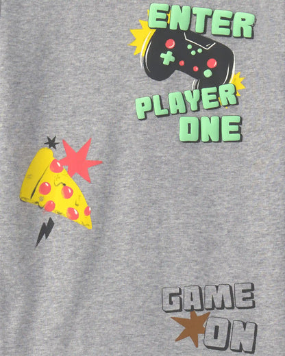 Boys 4-Piece Gamer Cotton Snug Fit Pajama Set - Grey