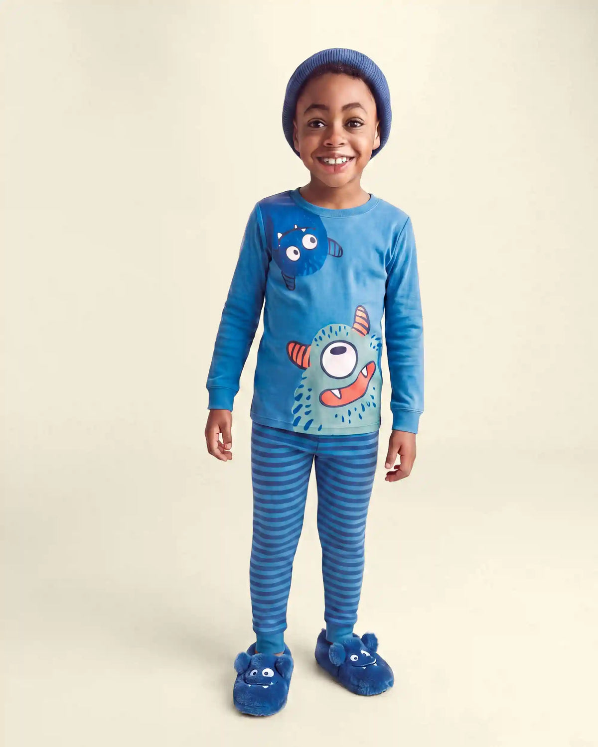Boys 4-Piece Monster 100% Cotton Snug Fit Pajama Set - Blue