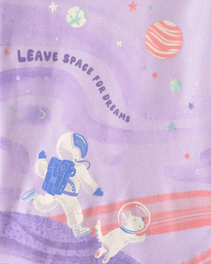 Girls 4-Piece Space Dog Glow in the Dark 100% Cotton Snug Fit Pajama Set - Purple