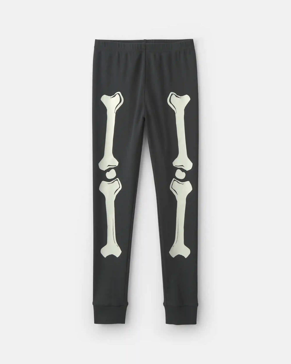 Kids 2-Piece Halloween Glow in the Dark Skeleton 100% Cotton Snug Fit Pajama Set - Charcoal