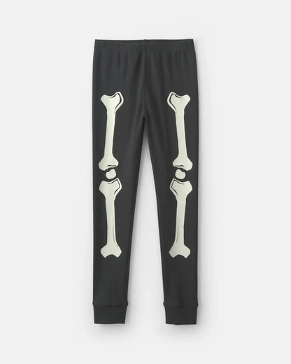 Kids 2-Piece Halloween Glow in the Dark Skeleton 100% Cotton Snug Fit Pajama Set - Charcoal