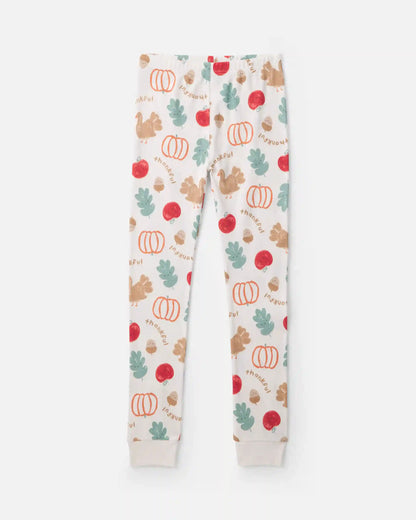 Kids 2-Piece Thanksgiving 100% Cotton Snug Fit Pajama Set - Cream