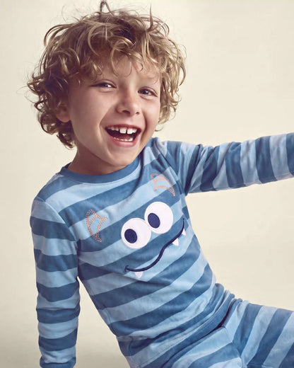 Boys 2-Piece Monster Striped DreamPlush Snug Fit Pajama Set - Blue