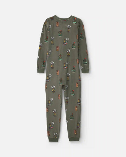 Boys 1-Piece Silly Food DreamPlush Snug Fit Pajama - Olive Green