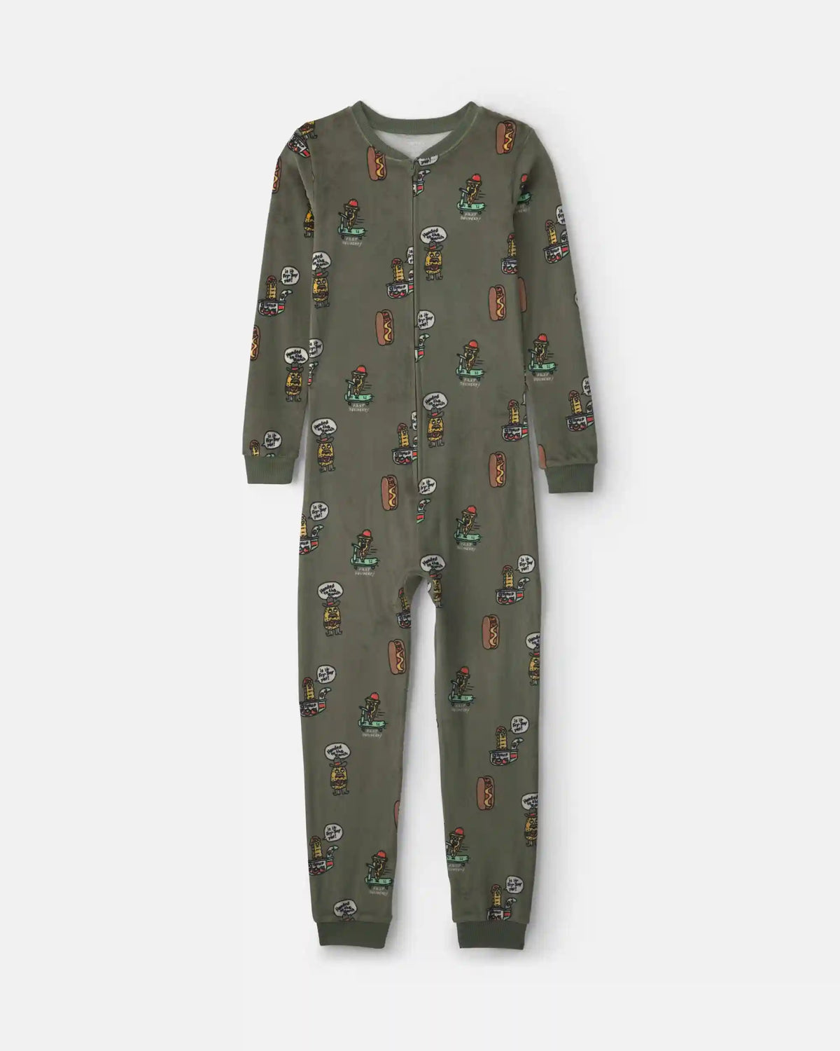 Boys 1-Piece Silly Food DreamPlush Snug Fit Pajama - Olive Green