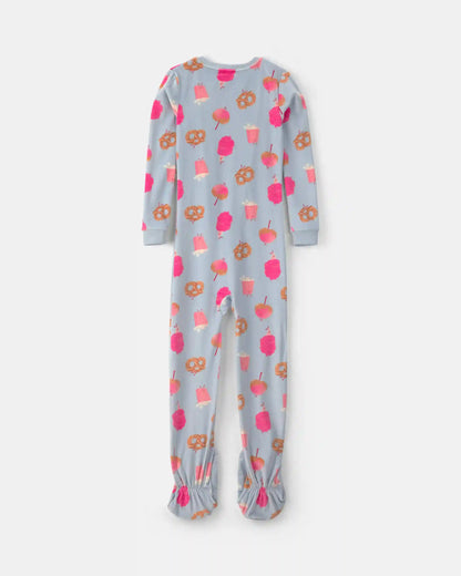 Girls 1-Piece Festival Treats DreamPlush Snug Fit Footed Pajama - Blue/Pink