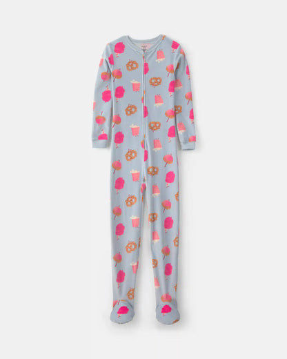 Girls 1-Piece Festival Treats DreamPlush Snug Fit Footed Pajama - Blue/Pink