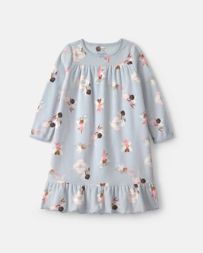 Girls Fairies Fleece Loose Fit Night Gown - Blue