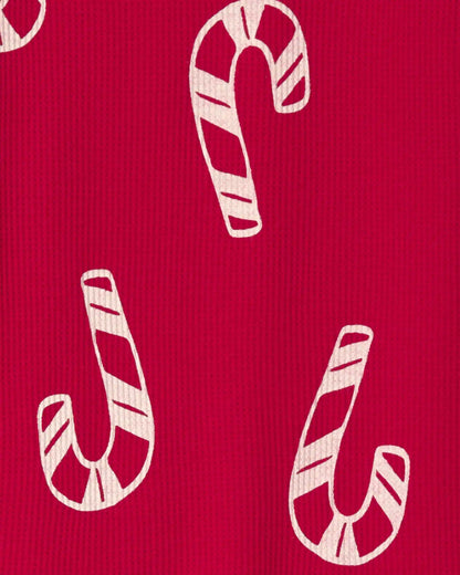 Kids Candy Cane Christmas Thermal Snug Fit 2-Piece Pajama Set - Red