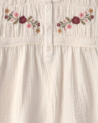 Girls Organic Cotton Embroidered Gauze Top