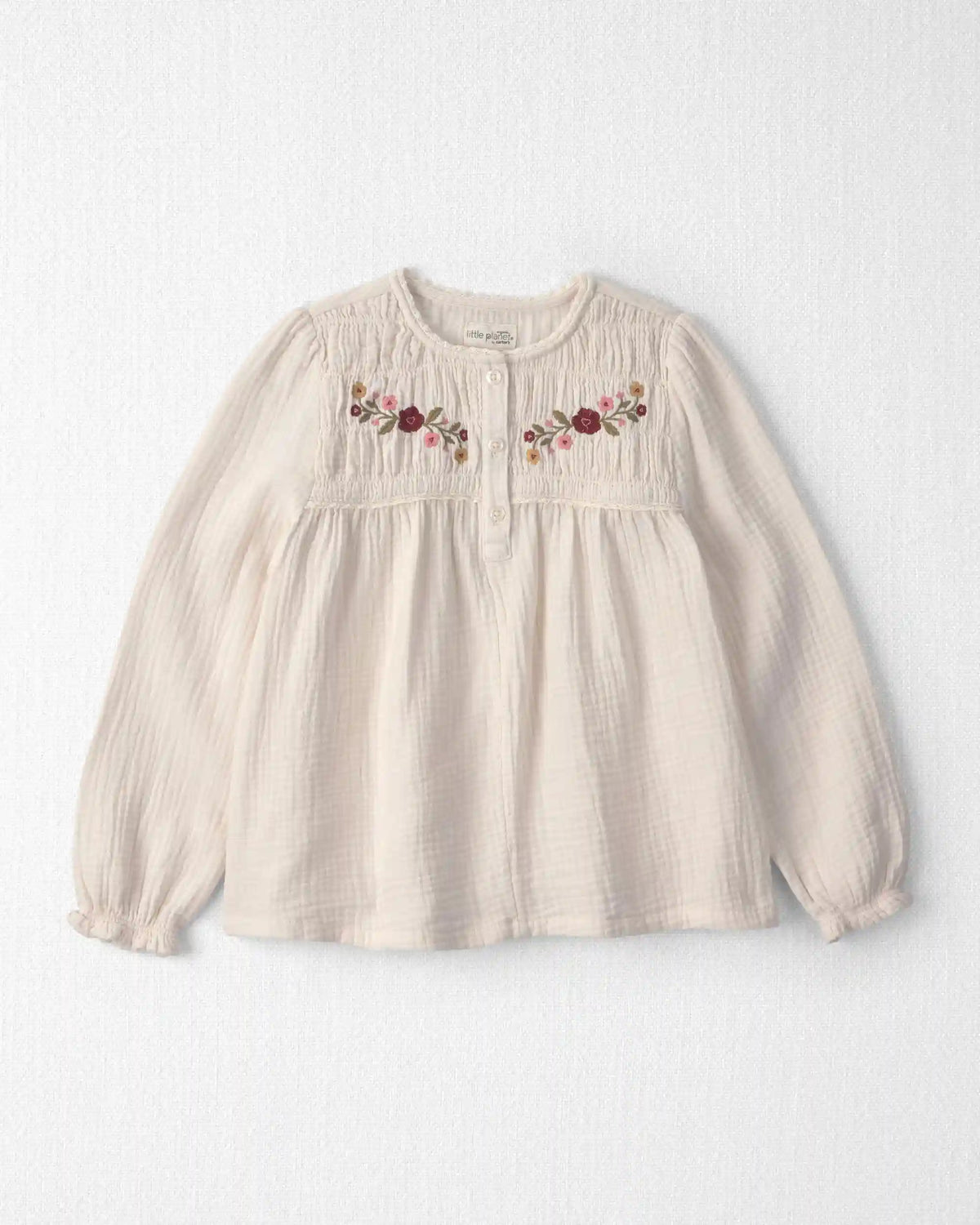 Girls Organic Cotton Embroidered Gauze Top