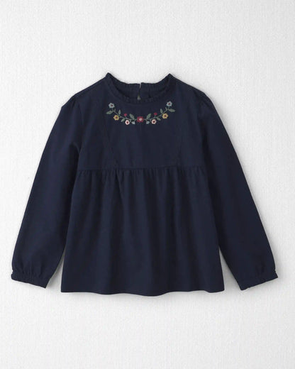 Girls Organic Cotton Embroidered Peplum Top