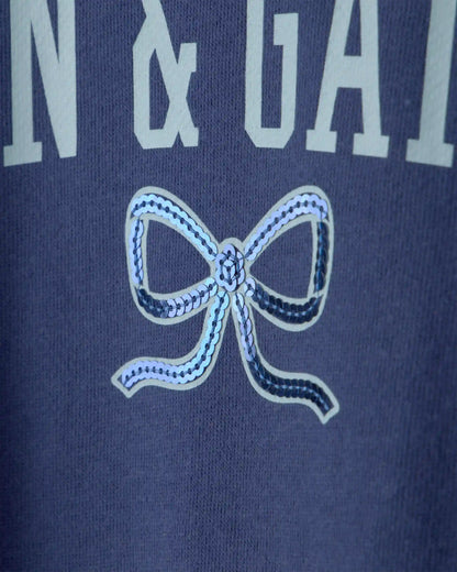 Girls 'Fun & Games' Bow French Terry Top - Navy Blue