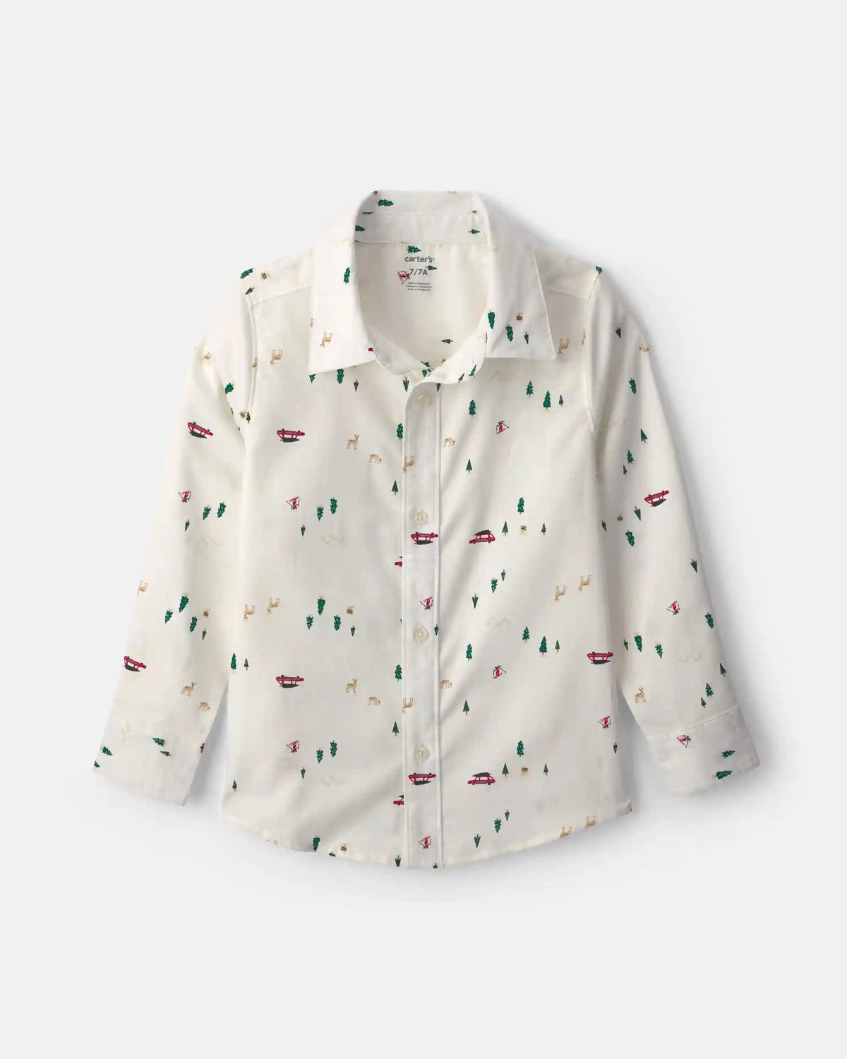 Boys Winter Long-Sleeve Button-Down Shirt - Cream