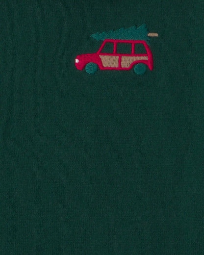 Boys Car Polo Sweater - Olive Green