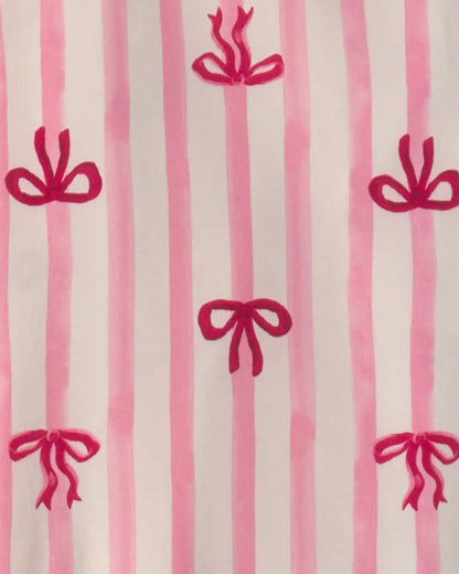 Adult Bow Print Relaxed Fit 2-Piece Pajama Set - Pink