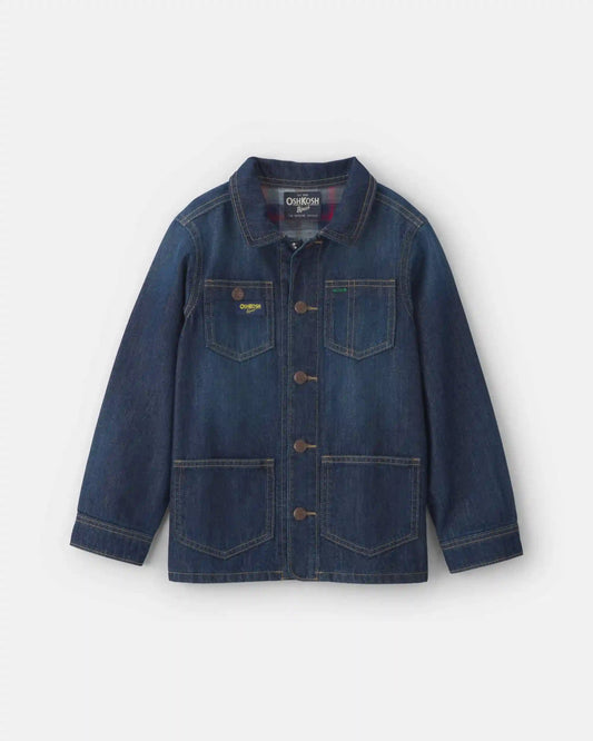 Boys Plaid Denim Jacket - Dark Wash