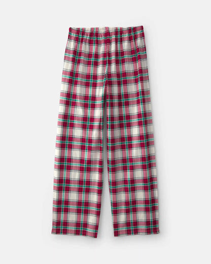 Adult Christmas Plaid Fleece Loose Fit Pajama Bottoms - Red/Green