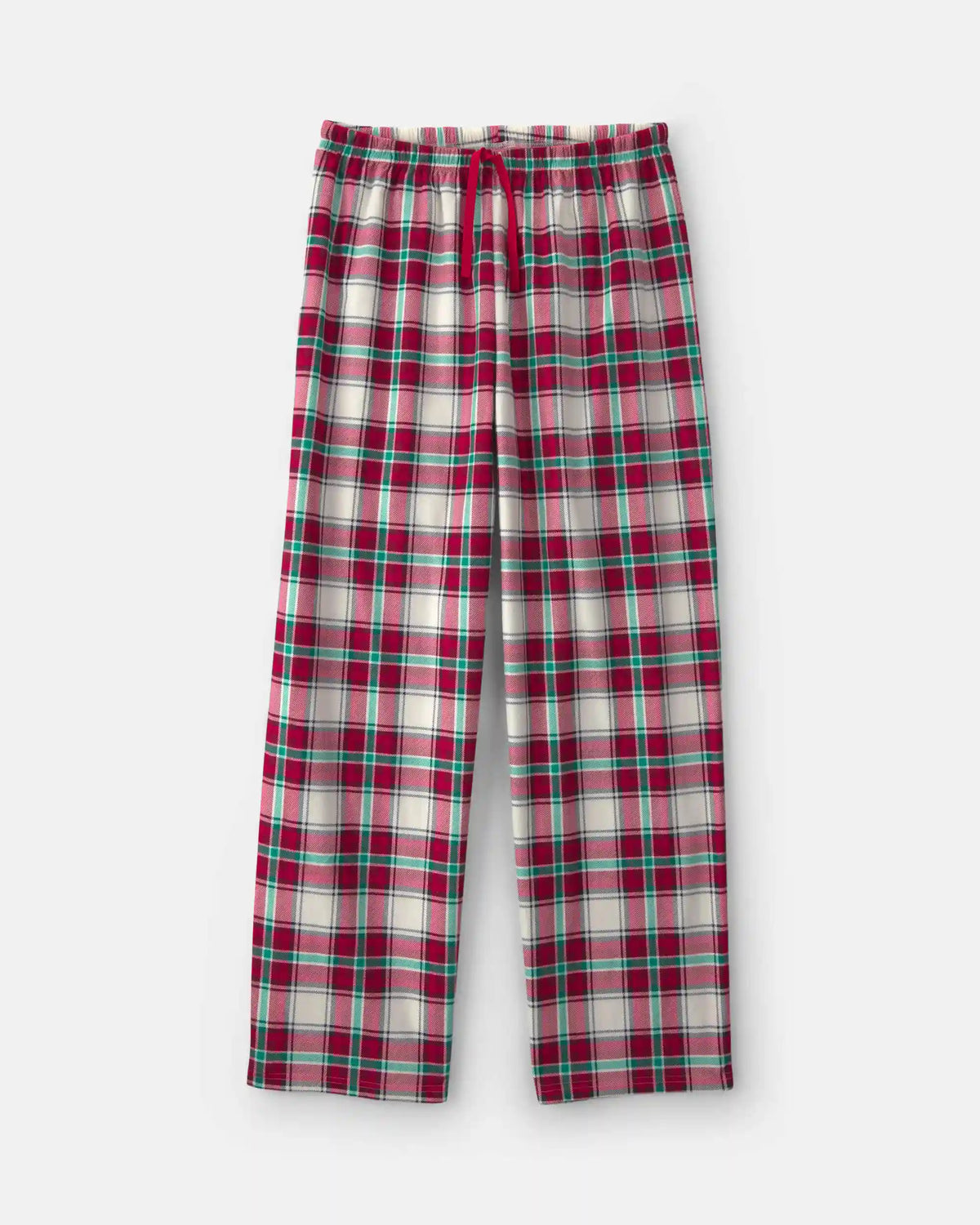 Adult Christmas Plaid Fleece Loose Fit Pajama Bottoms - Red/Green