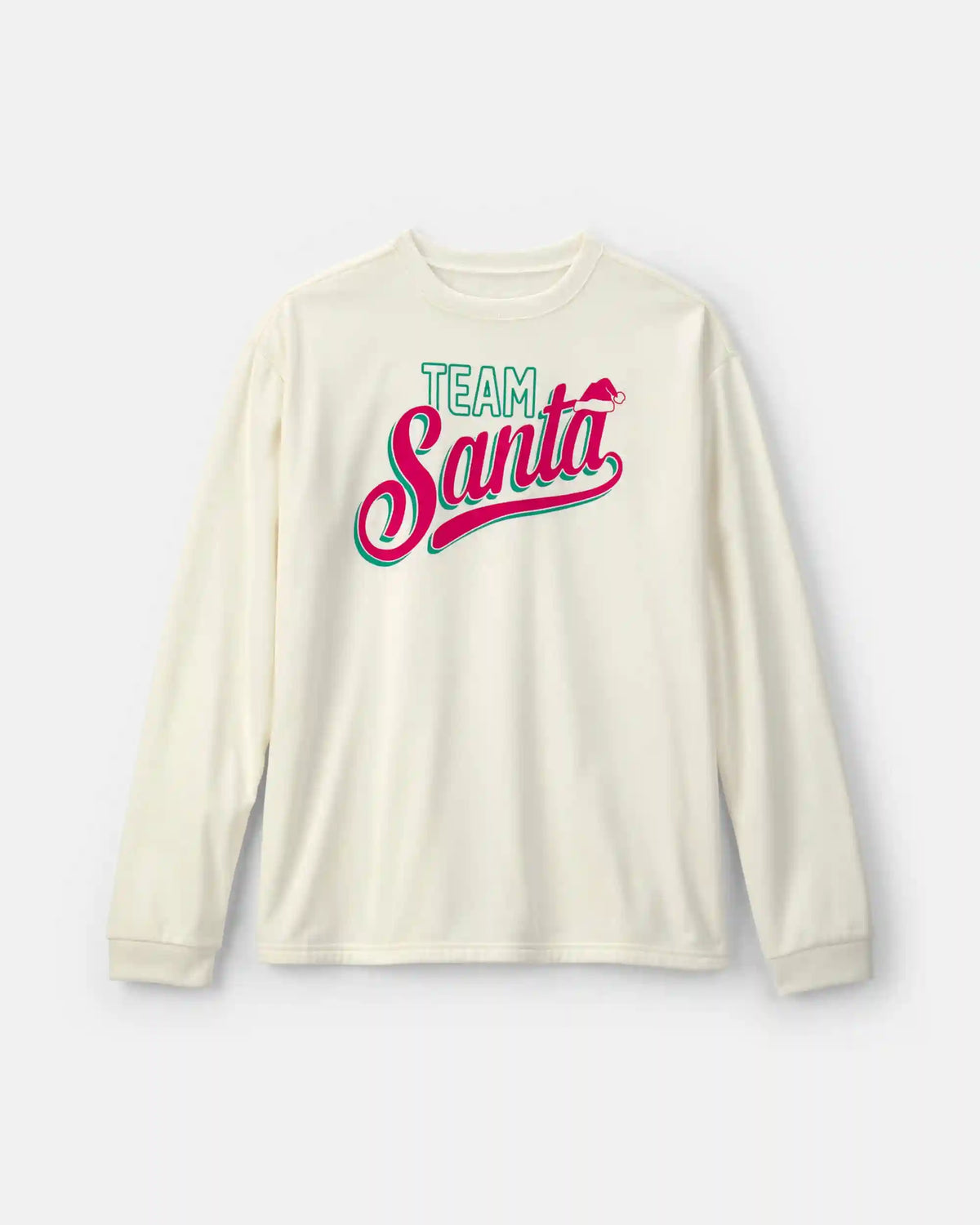 Adult 'Team Santa' Christmas Fleece Loose Fit Pajama Top - Cream