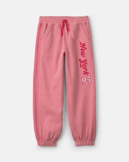 Girls 'New York' French Terry Joggers - Pink/Red