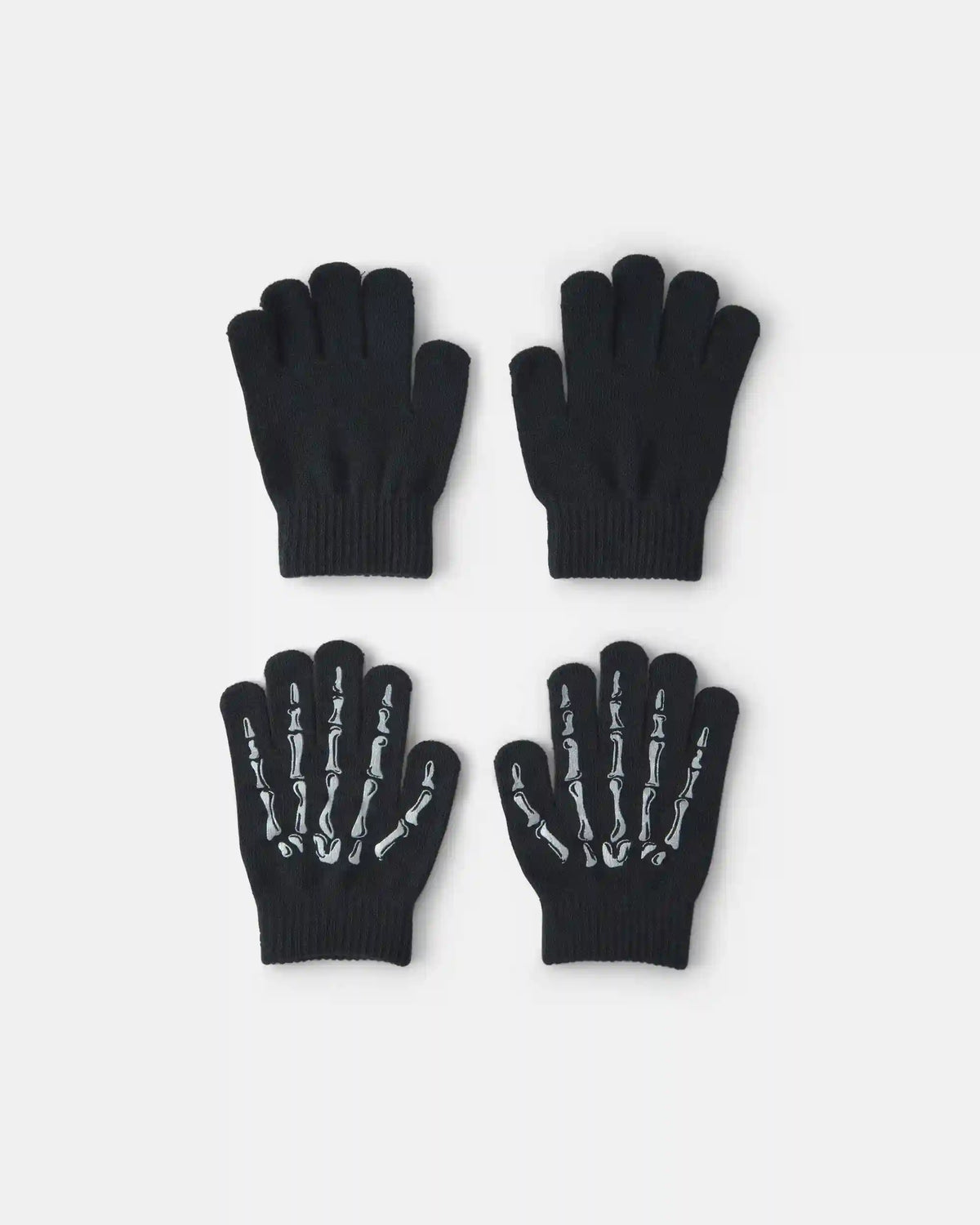 Boys 2-Pack Skeleton Halloween Winter Gloves - Black