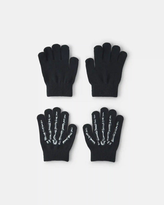 Boys 2-Pack Skeleton Halloween Winter Gloves - Black