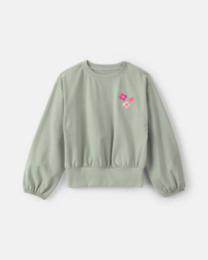 Girls Flower Long-Sleeve Top - Green