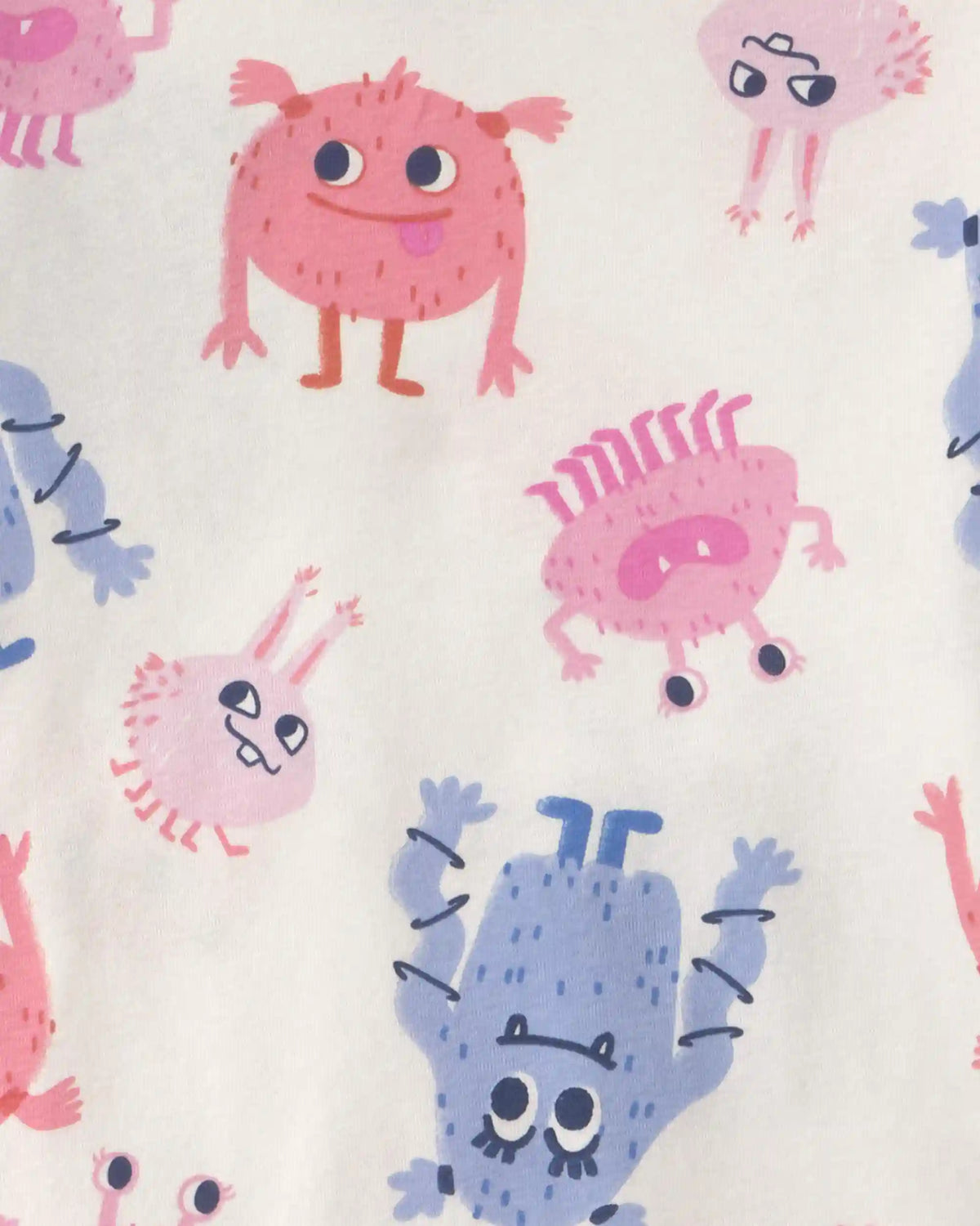 Girls 4-Piece Monster 100% Cotton Snug Fit Pajama Set - Blue/Cream